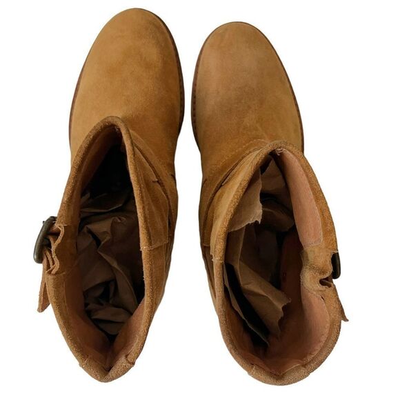 SAKS FIFTH AVENUE ITALY 10022 SHOES CAMEL SUEDE ANKLE BUCKLE BOOTS - Picture 12 of 14